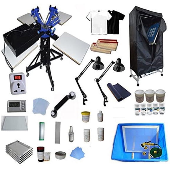TECHTONGDA Double Rotary 3 Color 4 Station Screen Printing Material & Equipment Kit Press Machine