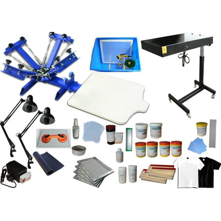 TECHTONGDA Floor Type 4 Color 1 Station Screen Printing Kit for Starter Screen Printing Press Various Usage