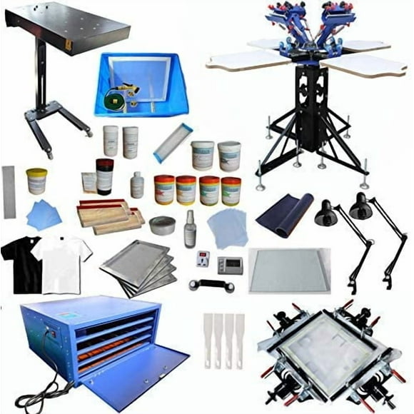 TECHTONGDA Full Set 4 Color 4 Station Screen Printing Kit Silk Screen Printing Machine