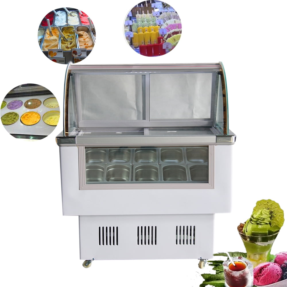TECHTONGDA Ice Cream Showcase 10 Pan Dessert Display Freezer with LED Light 220V