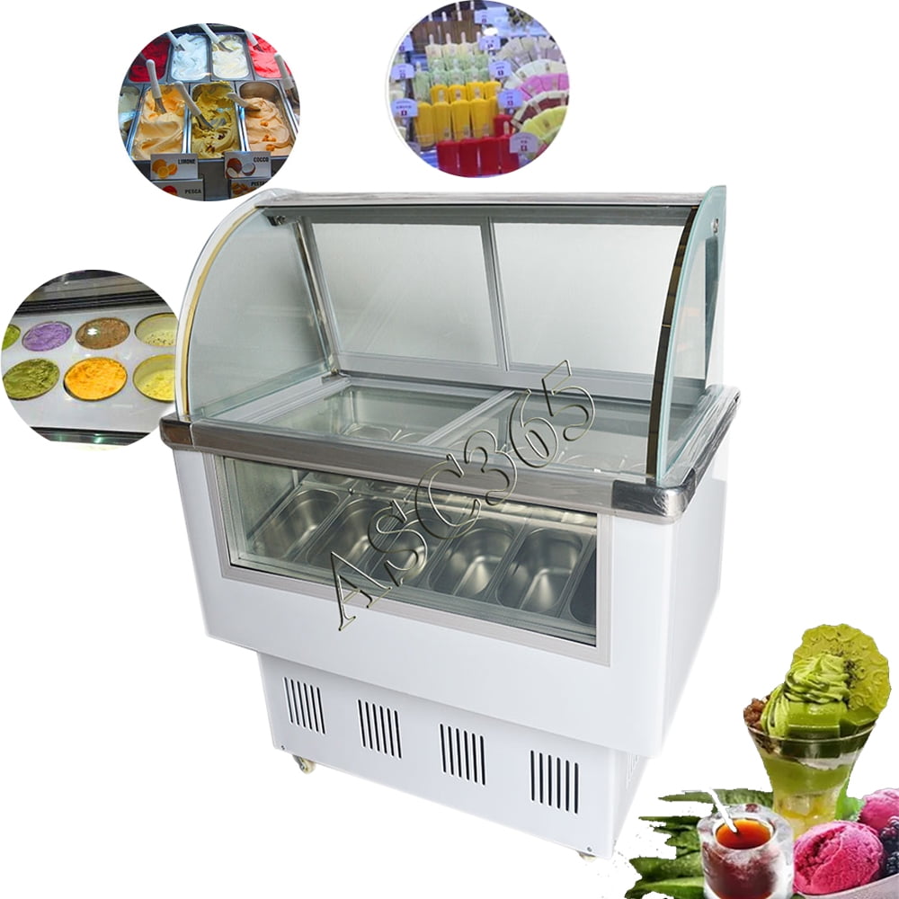 TECHTONGDA Ice Cream Showcase 12 Pan Dessert Display Freezer with LED Light