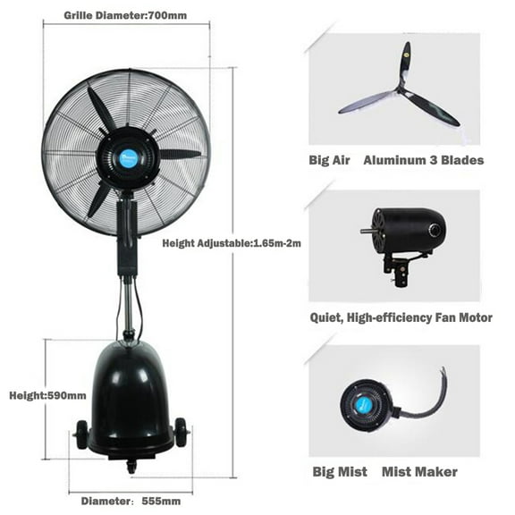 TECHTONGDA Industrial Misting Fan Dust Removal Spray Humidifier Floor Mounted Fan 26"