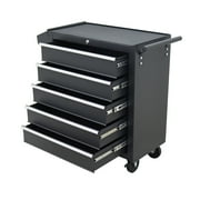 TECHTONGDA Multi Functional Tool Box 5 Drawers Tool Car with Wheels 24*13*30" Black Portable Storage Organizer Cabinet