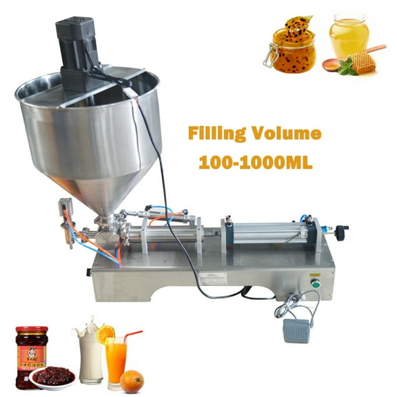 TECHTONGDA Paste Filling Machine Pneumatic 100-1000ml Stainless Steel Piston Filler Dispenser with Vertical Mixing Hopper