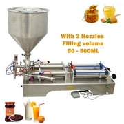 TECHTONGDA Paste Liquid Filling Machine Pneumatic 50-500ml Stainless Steel Dual-Purpose Piston Filler Dispenser with 2 Nozzles