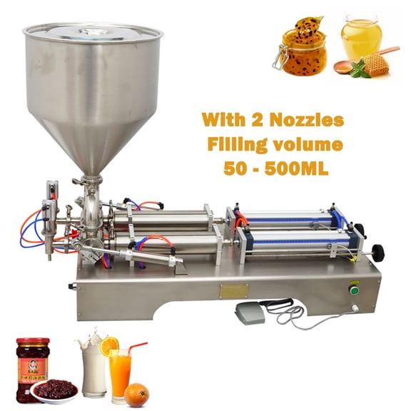 TECHTONGDA Paste Liquid Filling Machine Pneumatic 50-500ml Stainless Steel Dual-Purpose Piston Filler Dispenser with 2 Nozzles