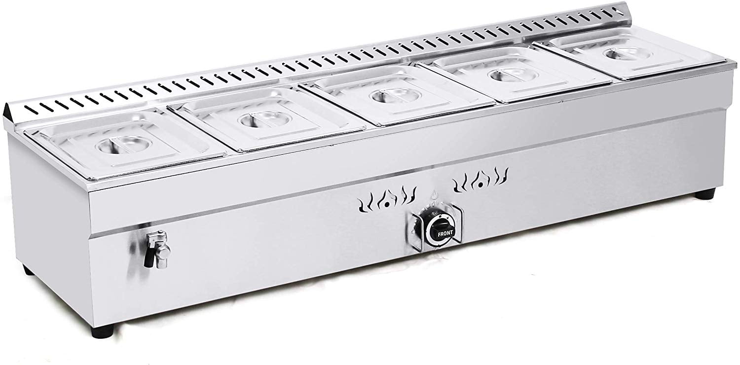 TECHTONGDA Propane Gas BainMarie Buffet Food Warmer Food Heating Steam Table 5Pan 6" Deepened