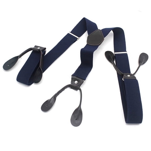 TECHTONGDA Suspenders Braces Six Button Holes Elastic Classic Adjustment Leather Suspenders Navy Blue