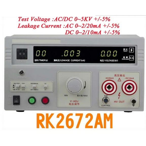 TECHTONGDA Withstand Hi-Pot 5KV 100VA Tester Withstand Voltage Digital Display Current Hi-Pot Insulation Resistance Testing Equitment 2672AM 220V