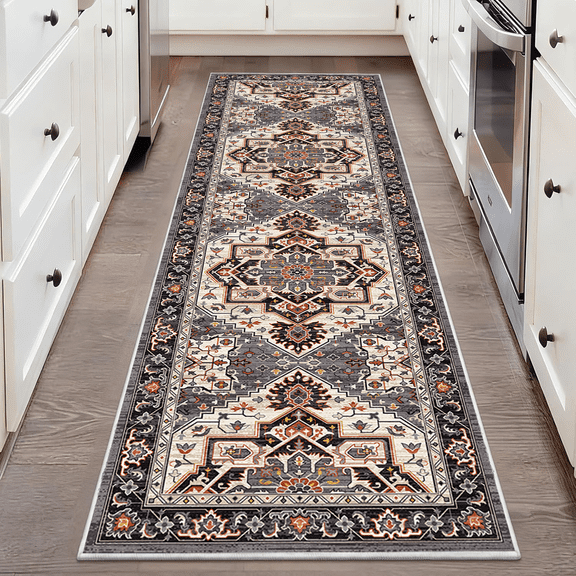 TECHVIDA 2'x6' Hallway Runner Rug Boho,Non Slip Machine Washable Rugs for Hallway Kitchen,Brownish Black