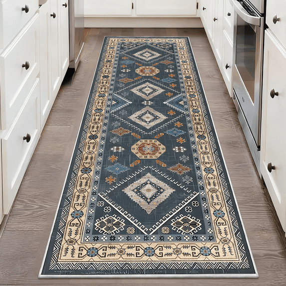 TECHVIDA 2'x6' Hallway Runner Rug Boho,Non Slip Machine Washable Rugs for Hallway Kitchen,Dark Blue