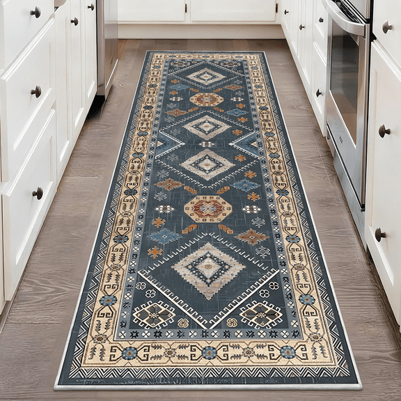 TECHVIDA 2'x6' Hallway Runner Rug Boho,Non Slip Machine Washable Rugs for Hallway Kitchen,Dark Blue