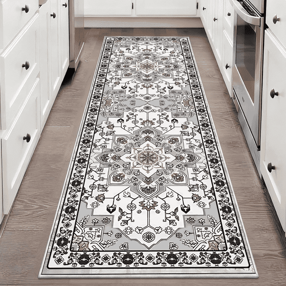 TECHVIDA 2x6 ft Runner Rug,Vintage Runner Rugs for Hallway,Non Slip Entryway Mat with Rubber Backing, Machine Washable, Bedroom, Kitchen and Corridor Entryway Floor Carpet, Grayish Brown
