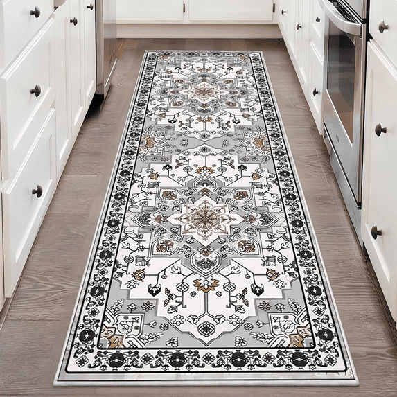 TECHVIDA 2'x6' Hallway Runner Rug Boho,Non Slip Machine Washable Rugs for Hallway Kitchen,Grayish Brown