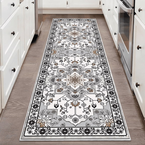 TECHVIDA 2'x6' Hallway Runner Rug Boho,Non Slip Machine Washable Rugs for Hallway Kitchen,Grayish Brown