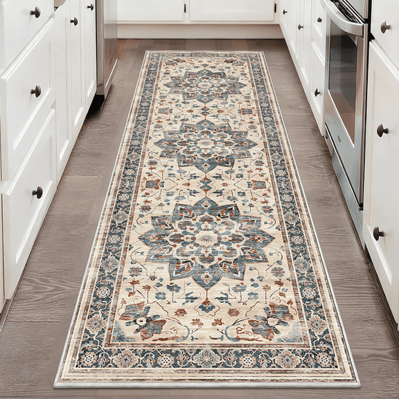 TECHVIDA 2x6 ft Runner Rug,Vintage Runner Rugs for Hallway, Runner Rugs non Slip with Rubber Backing,Machine Washable,Bedroom,Kitchen and Corridor Entryway Floor Carpet, Khaki