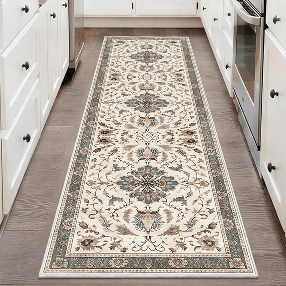 TECHVIDA 2'x6' Hallway Runner Rugs,Non Slip Machine Washable Rugs for Hallway Kitchen,Yellowish Brown