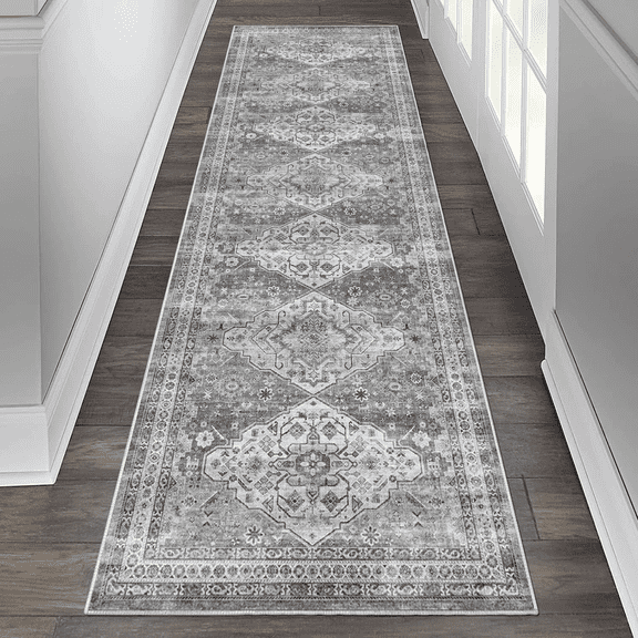 TECHVIDA 2'x8' Hallway Runner Rug Boho,Non Slip Machine Washable Rugs for Hallway Kitchen,Grayish Beige