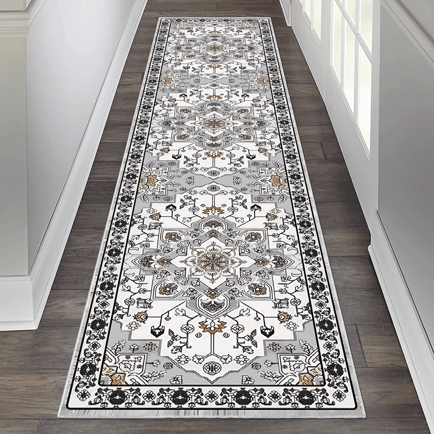TECHVIDA 2'x8' Hallway Runner Rug Boho,Non Slip Machine Washable Rugs for Hallway Kitchen,Grayish Brown