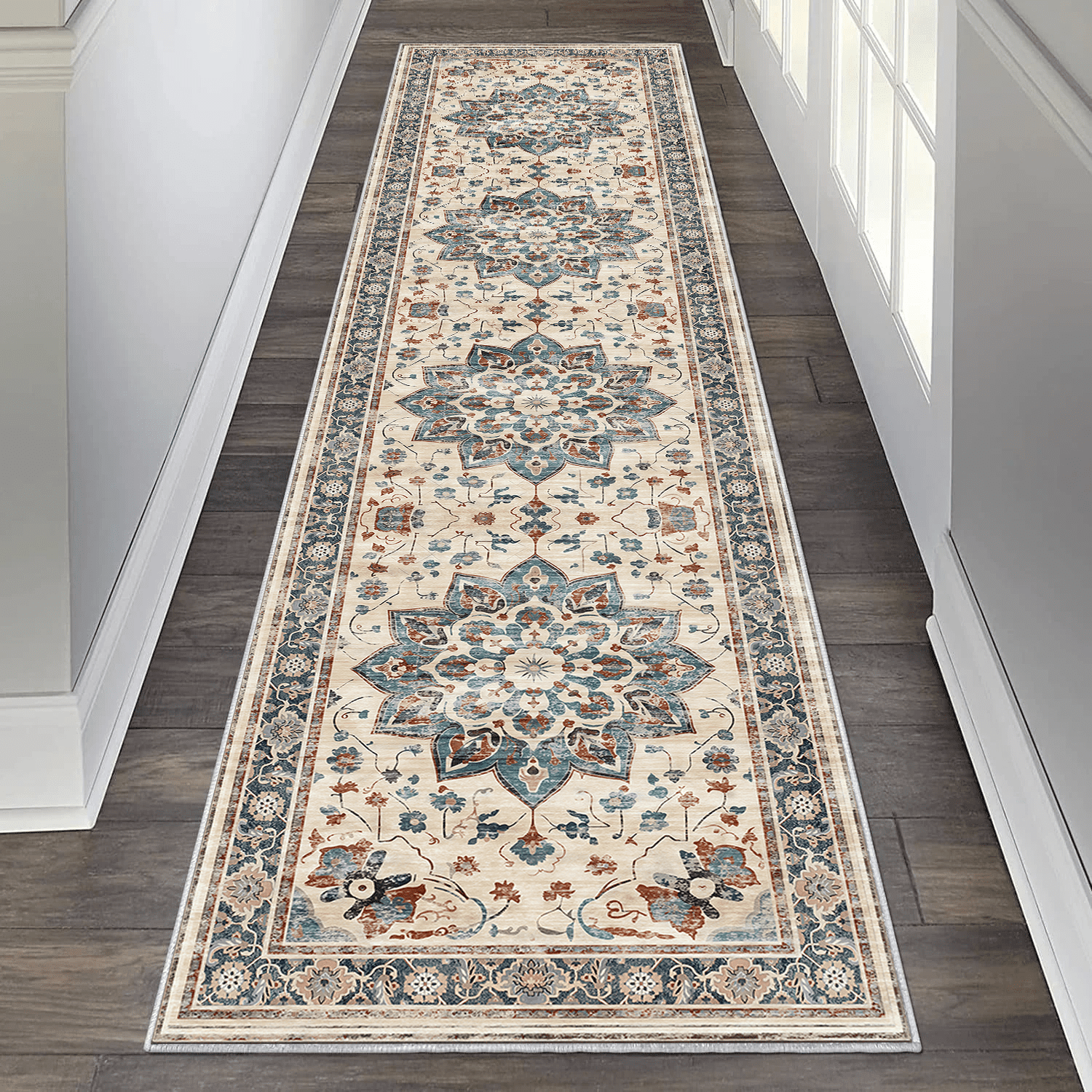 TECHVIDA 2'x8' Hallway Runner Rug Boho,Non Slip Machine Washable Rugs for Hallway Kitchen,Khaki
