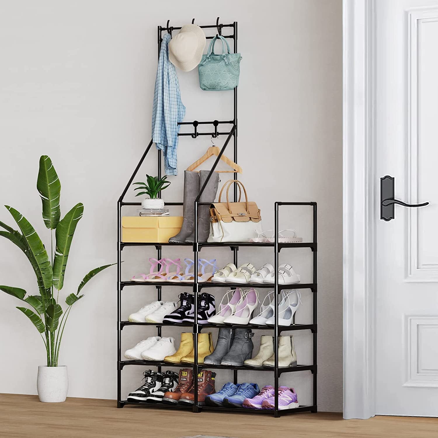 HOMEFORT 5-Tier Hall Tree with Shoe Storage,Coat and Shoe Rack  Entryway,Freestanding 4-Tier Shoe Rack Storage for Hallway, Bedroom,  Dorm,Entryway,Grey - Yahoo Shopping