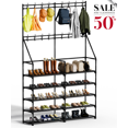 TECHVIDA Shoe Rack,Shoe Organizer 5Tier,Coat Rack with Shoe Storage