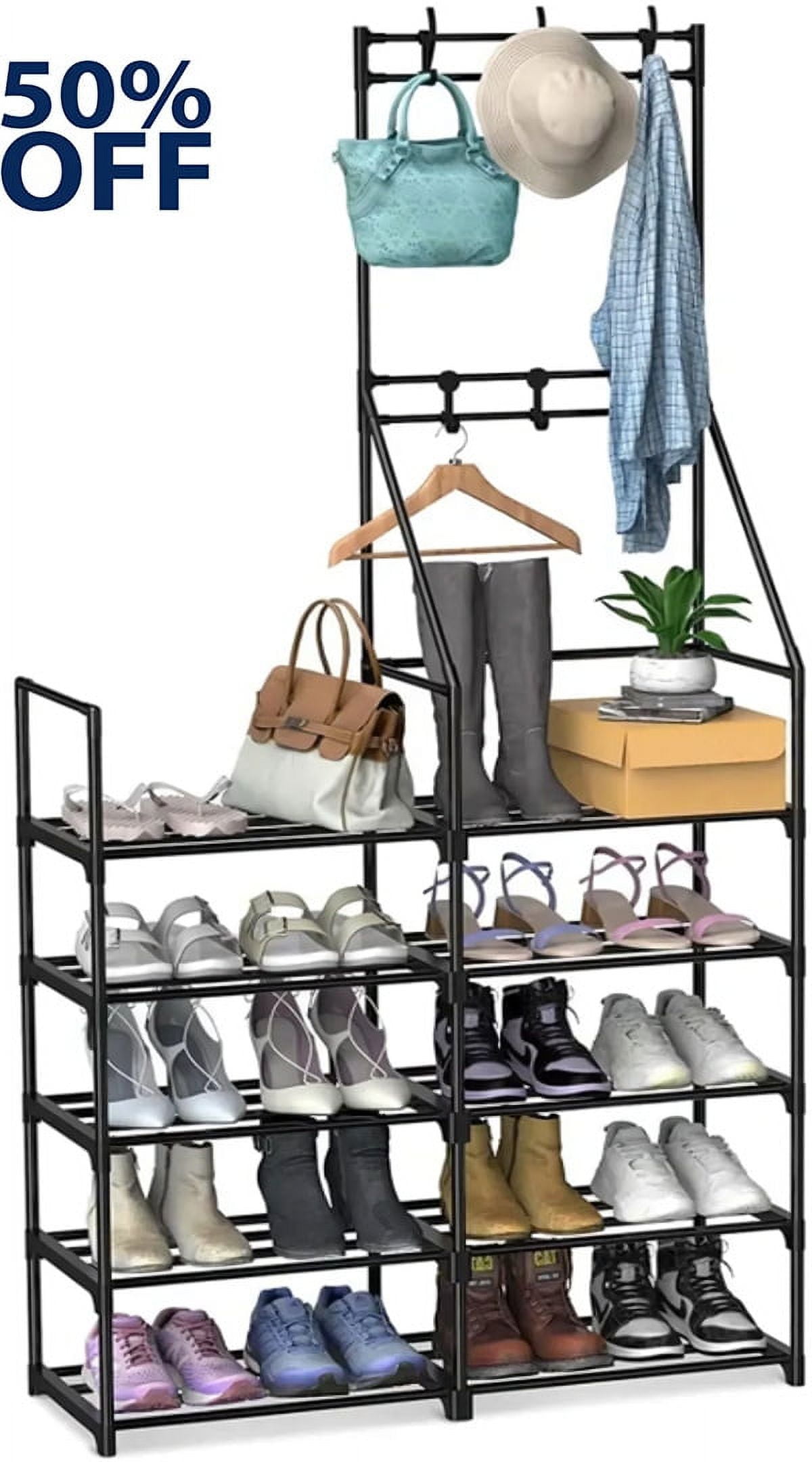 TECHVIDA 5-Tier Shoe Rack Shoe Storage Organizer, Freestanding Coat and Shoe Rack, 25-30 Pairs Shoe Shelf for Entryway Closet
