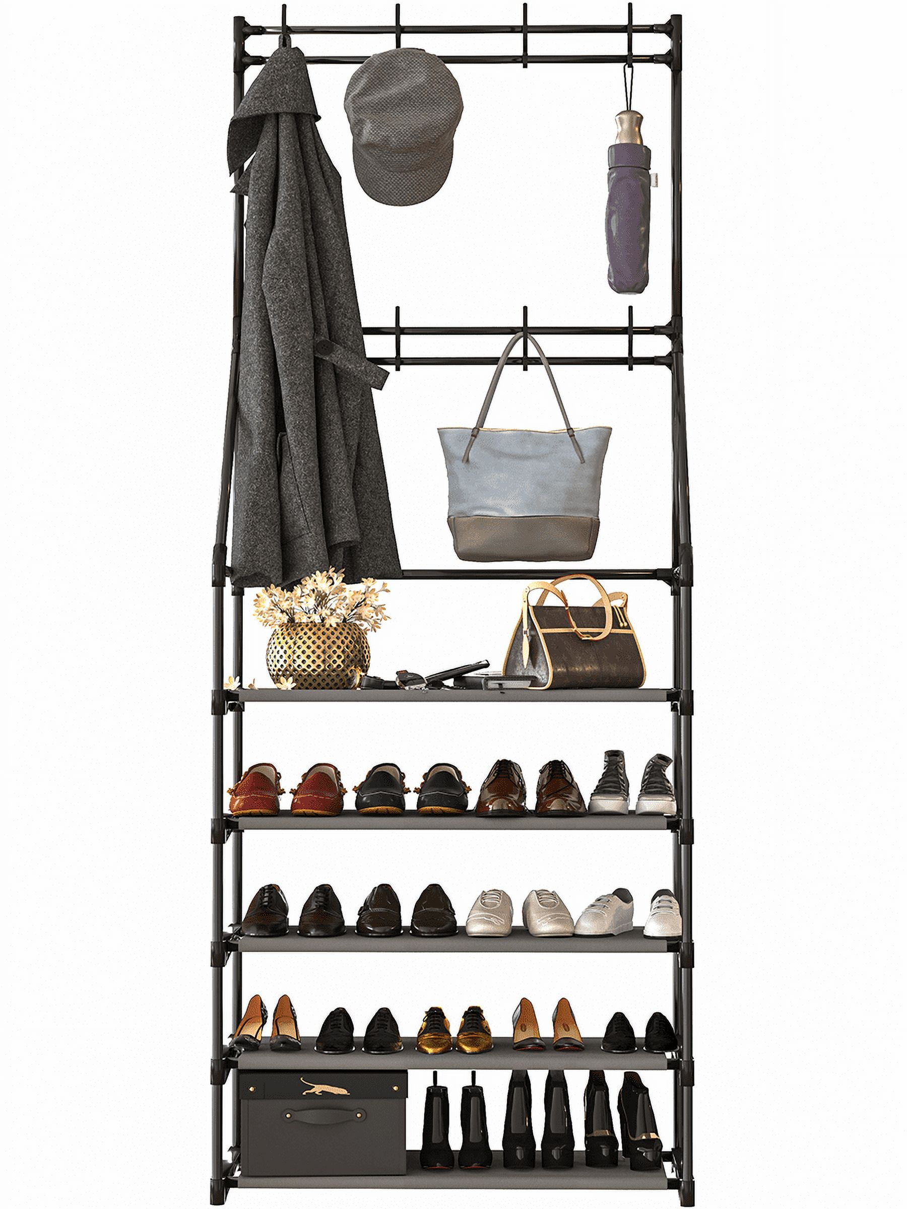 TECHVIDA 5-Tier Entryway Shoe Rack, Coat and Shoe 