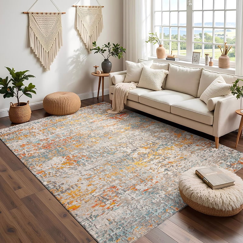 TECHVIDA 5x7 Area Rugs for Living Room Rugs, Modern Abstract Machine Washable Vintage Rugs,Non Slip Carpet,Modern Carpet for Bedroom Dining Room Farmhouse Home