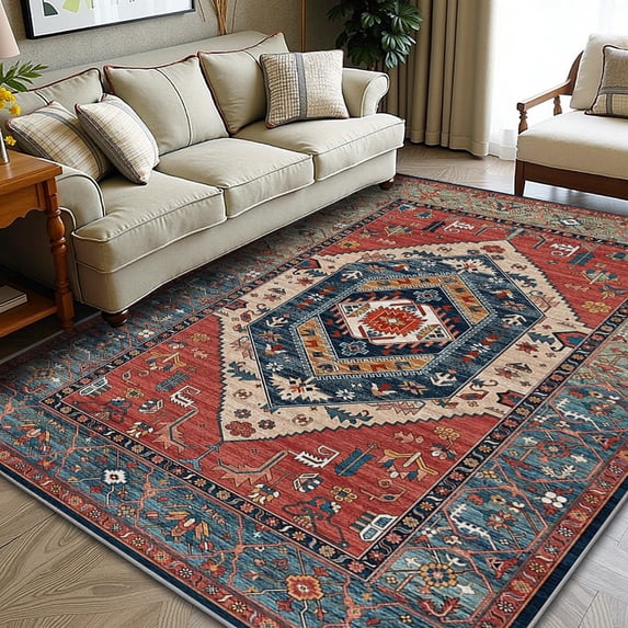 TECHVIDA 5x7 Area Rugs for Living Room Rugs, Modern Abstract Machine Washable Vintage Rugs,Non Slip Carpet,Modern Carpet for Bedroom Dining Room Farmhouse Home
