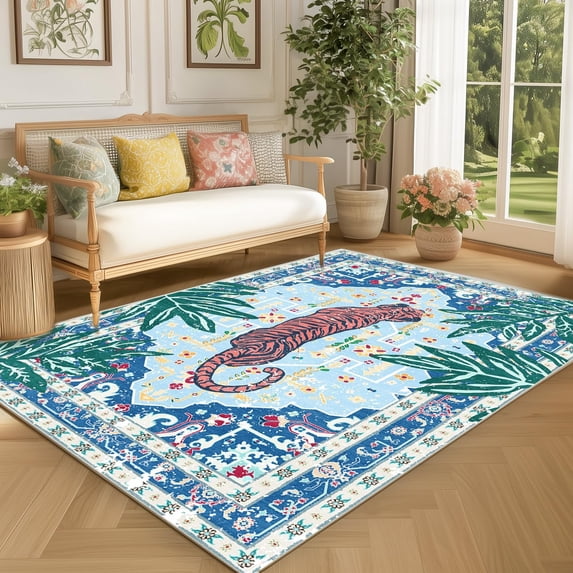 TECHVIDA 5x7 Area Rugs for Living Room Rugs, Modern Abstract Machine Washable Vintage Rugs,Non Slip Carpet,Modern Carpet for Bedroom Dining Room Farmhouse Home