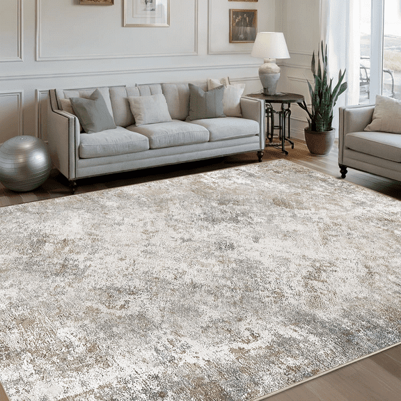 TECHVIDA Area Rug 4x6,Modern Abstract Rug,Machine Washable for Living Room Rugs, Foldable Nonslip Indoor Carpet,Bedroom Living Room-Gray