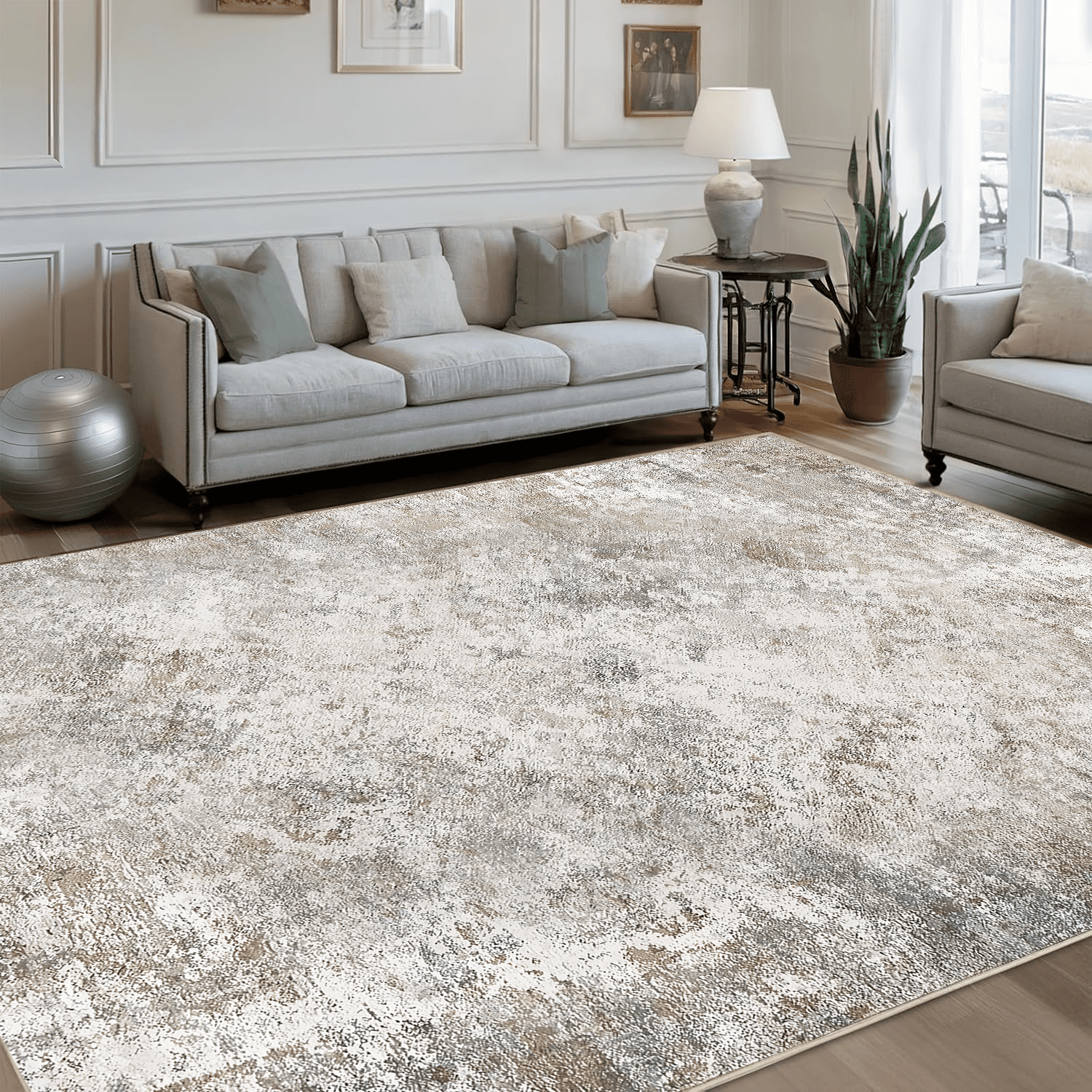 TECHVIDA Area Rug 5x7,Modern Abstract Rug,Machine Washable for Living Room Rugs, Foldable Nonslip Indoor Carpet,Bedroom Living Room-Gray