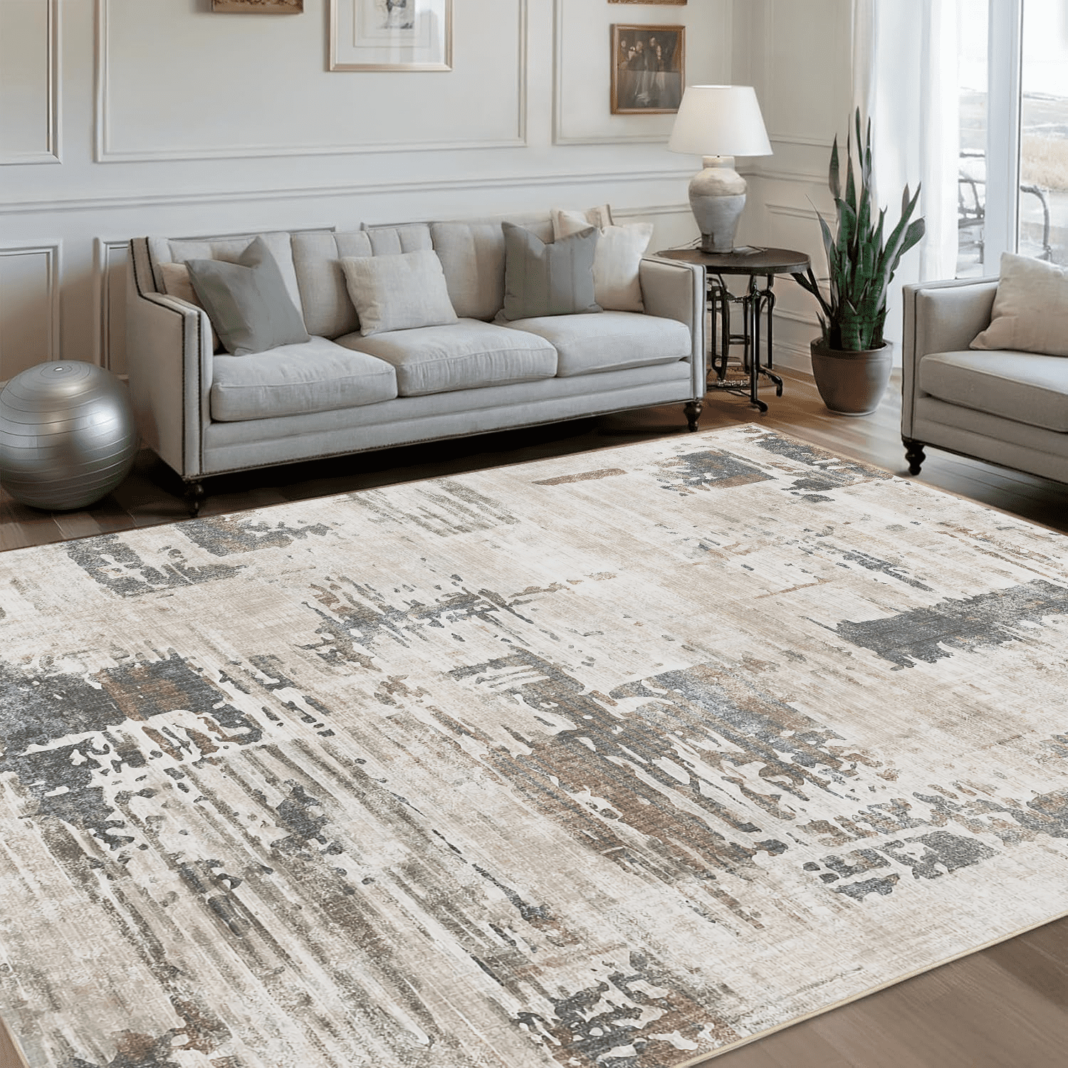TECHVIDA Area Rug 5x7,Modern Abstract Rug,Machine Washable for Living Room Rugs, Foldable Nonslip Indoor Carpet,Bedroom Living Room-Dark Gray