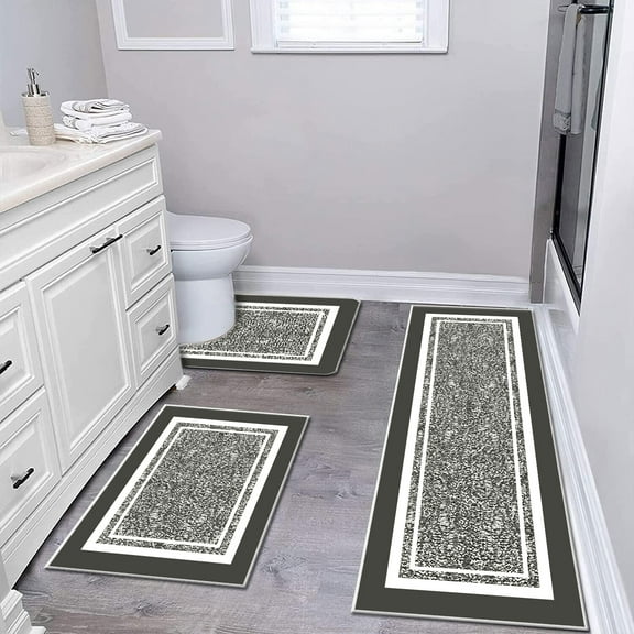 TECHVIDA Bathroom Rugs 3pcs Set,Non-Slip Ultra Soft Carpet,Bath Rugs,Water Absorbent,Machine Washable,Dark Grey