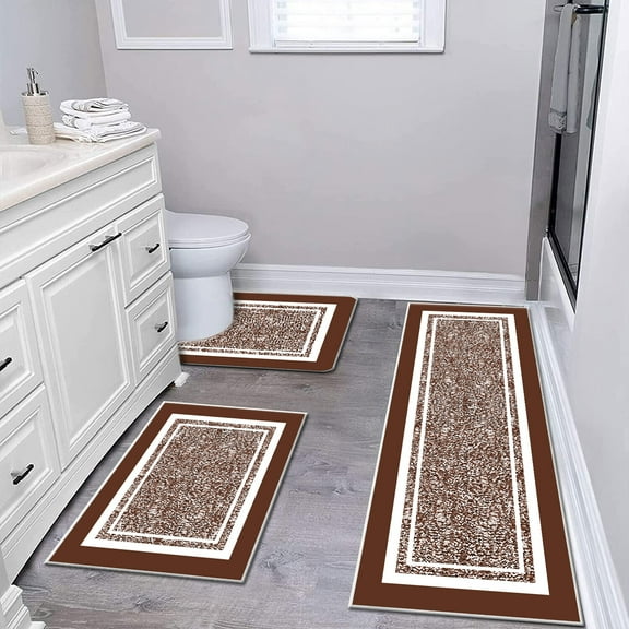 TECHVIDA Bathroom Rugs 3pcs Set,Non-Slip Ultra Soft Bath Rugs,Machine Washable,Water Absorbent,Dark Brown