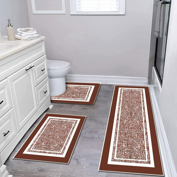TECHVIDA Bathroom Rugs 3pcs Set,Non-Slip Ultra Soft Bath Rugs,Machine Washable,Water Absorbent,Light Brown
