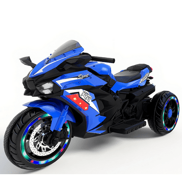 TECHVIDA Electric Motorcycle for Kids,12V Motorcycle for Kids, Battery Powered 3 Wheels Motorcycle Toy with Bluetooth, Music,Light,Blue