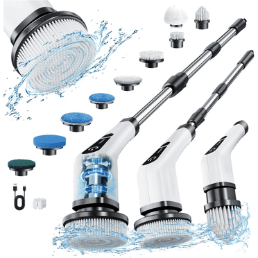 TECHVIDA Electric Spin Scrubber,Cordless Bath Tub Shower Cleaning Brush with 9 Replaceable Heads,Detachable as Short Handle,Cleaning Brush Household Tools for Bathroom & Tile Floor