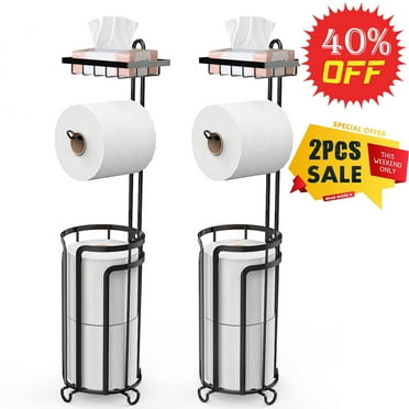 TECHVIDA Free Standing Toilet Paper Holder Stand, 2 Pack No Drilling Tissue Roll Holder, Toilet Paper Storage Roll Holder with Shelf for Bathroom