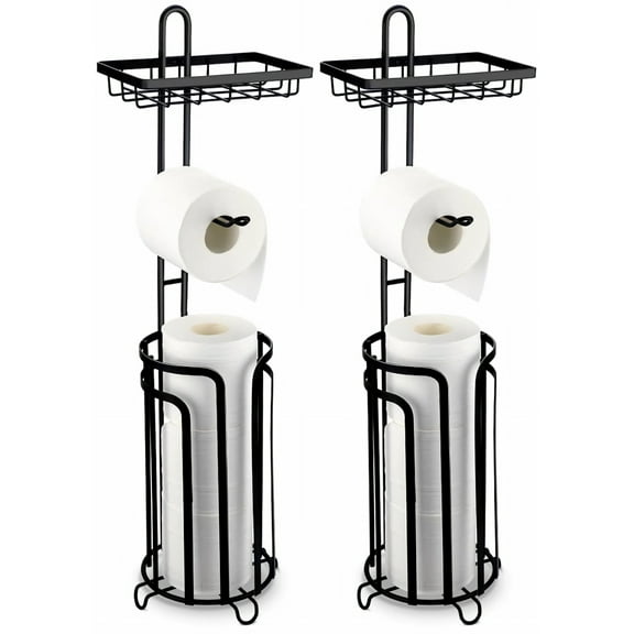 TECHVIDA Free Standing Toilet Paper Holder Stand, 2 Pack No Drilling Tissue Roll Holder, Toilet Paper Storage Roll Holder with Shelf for Bathroom