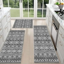 TECHVIDA Gray Kitchen Rug Set 3 Piece,Non Slip Machine Washable Kitchen Mats,Boho Farmhouse Hallway Doormat for Home Decor