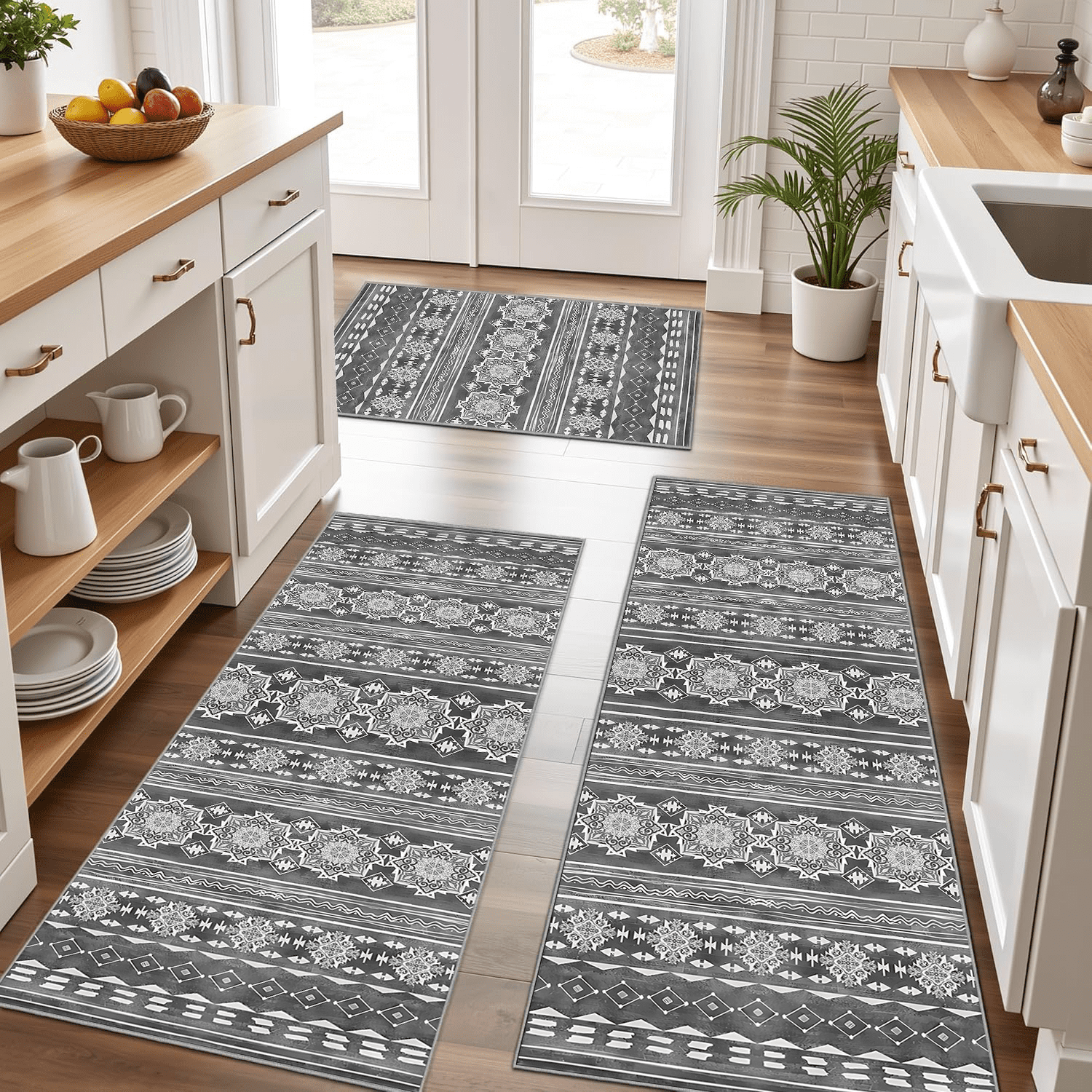 TECHVIDA Gray Kitchen Rug Set 3 Piece,Non Slip Machine Washable Kitchen ...