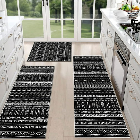 TECHVIDA Kitchen Rug Set 3 Piece,Non Slip Machine Washable Kitchen Mats,Boho Farmhouse Hallway Doormat for Home Decor