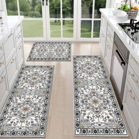 TECHVIDA Kitchen Rug Set 3 Piece,Non Slip Machine Washable Kitchen Mats,Boho Farmhouse Hallway Doormat for Home Decor