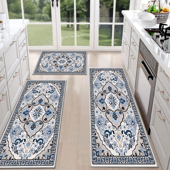 TECHVIDA Kitchen Rug Set 3 Piece,Non Slip Machine Washable Kitchen Mats,Boho Farmhouse Hallway Doormat for Home Decor