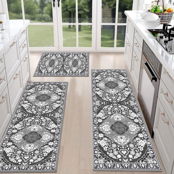 TECHVIDA Kitchen Rug Set 3 Piece,Non Slip Machine Washable Kitchen Mats,Boho Farmhouse Hallway Doormat for Home Decor