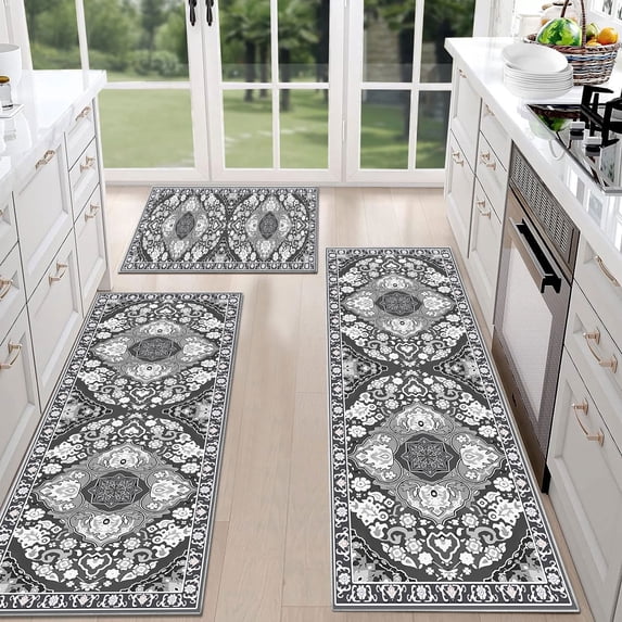 TECHVIDA Kitchen Rug Set 3 Piece,Non Slip Machine Washable Kitchen Mats,Boho Farmhouse Hallway Doormat for Home Decor