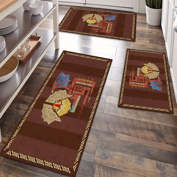 TECHVIDA Kitchen Rug Set 3 Piece,Non Slip Machine Washable Kitchen Mats,Boho Farmhouse Hallway Doormat for Home Decor