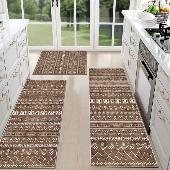 TECHVIDA Kitchen Rug Set 3 Piece,Non Slip Machine Washable Kitchen Mats,Boho Farmhouse Hallway Doormat for Home Decor